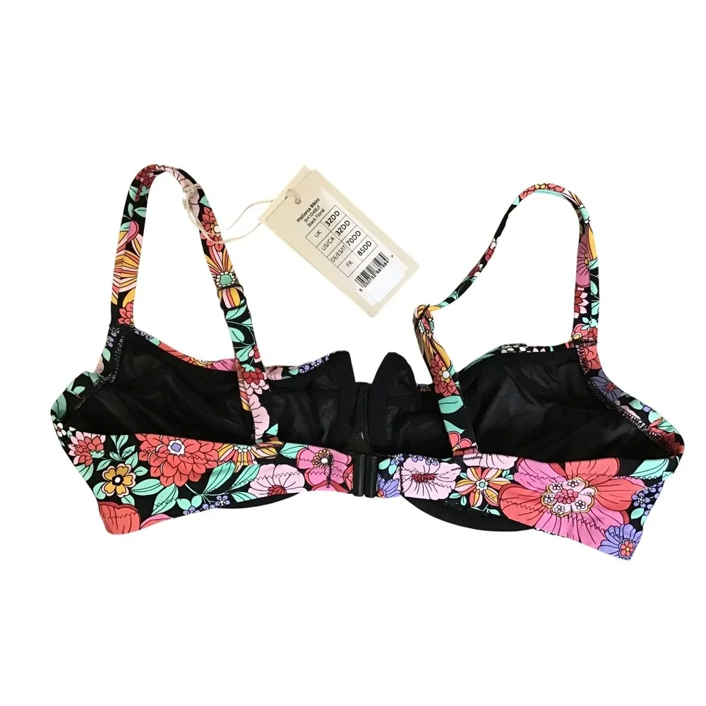Bravissimo Women's‎ Black Floral Underwired Mallorca Bikini Top 32DD NWT
